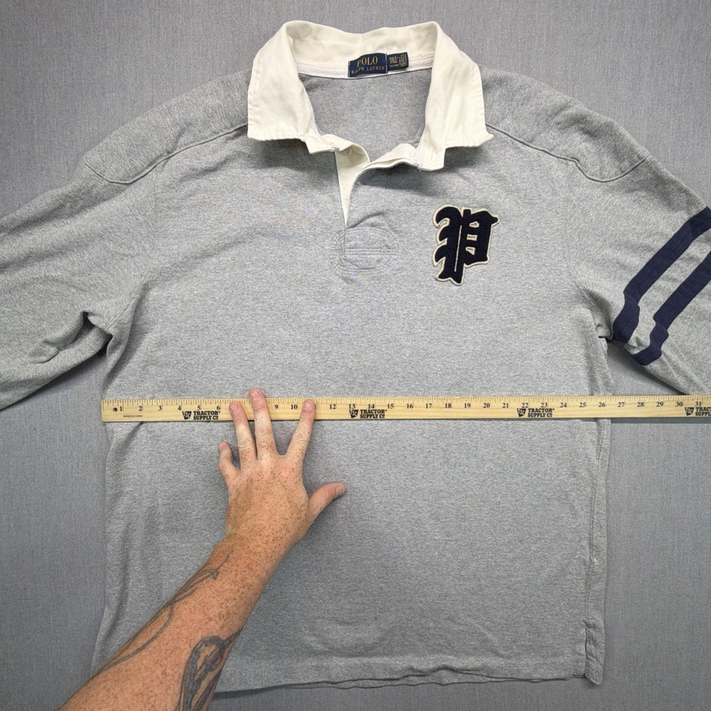 Polo Ralph Lauren Rugby Shirt 2XL Tall Letterman Varsity Padded Shoulders Elbows - Picture 6 of 7